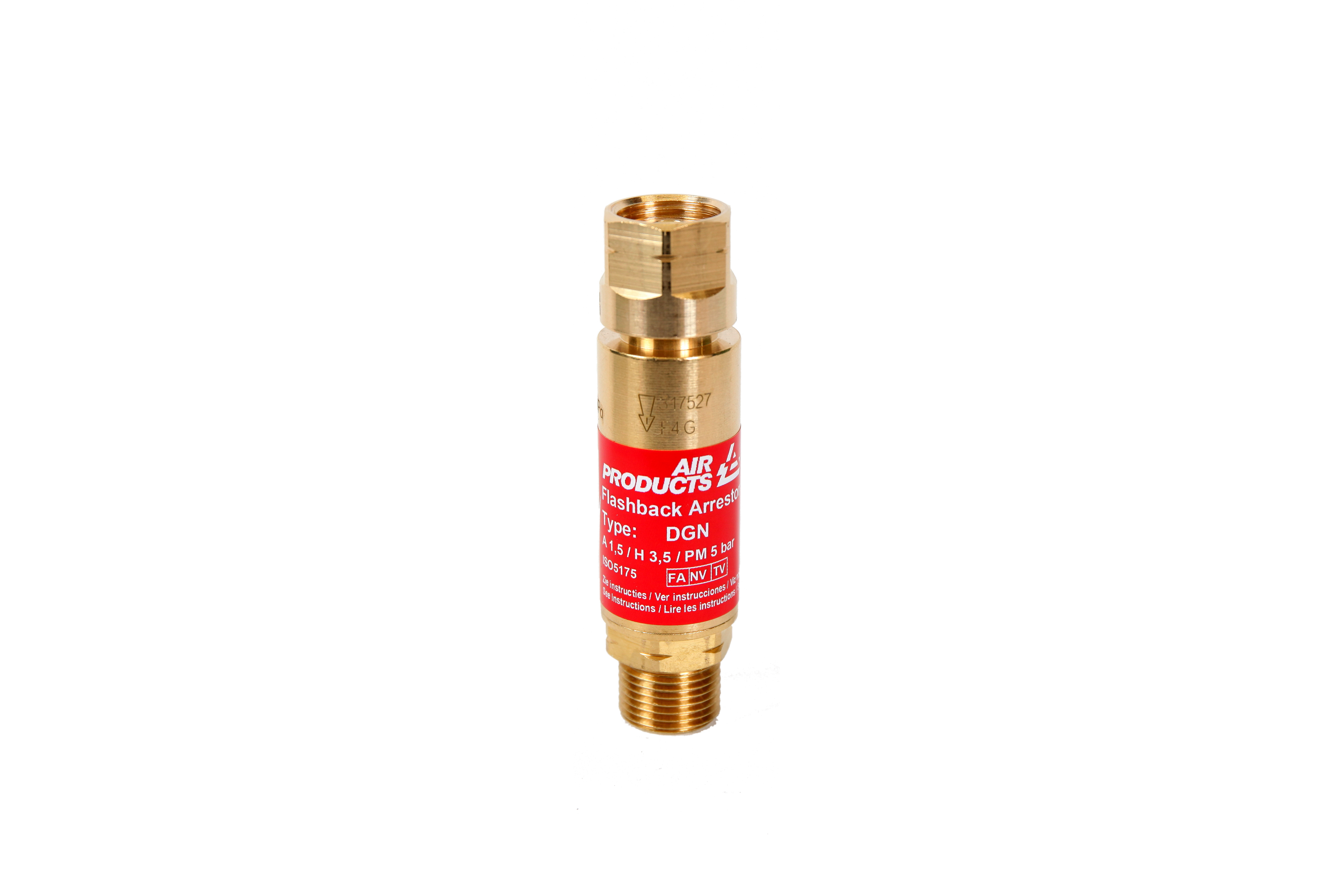 Non-resettable flashback arrestor - standard fuel cylinder